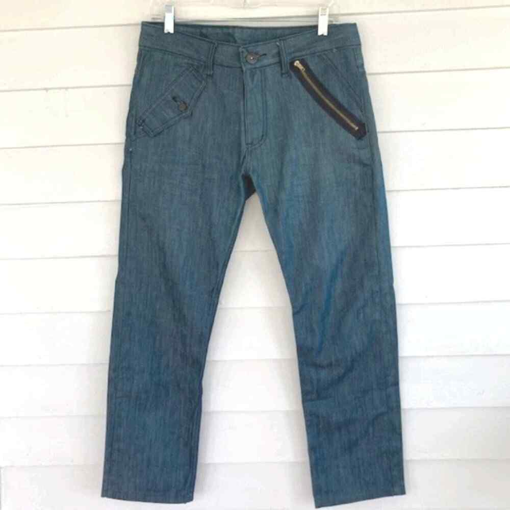 LeJames Jeans Streetwear Wide Straight Leg Zipper Rear Cargo Pockets Men's 32